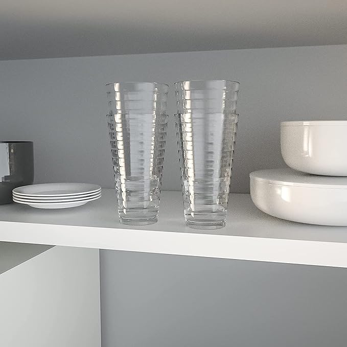 ALIMOTA Stackable Drinking Glasses 385ml Set of 6, Dishwasher Safe Acrylic Tumblers for Water, Juice, Cocktail - Portable for Camping, Picnics & BBQ Parties