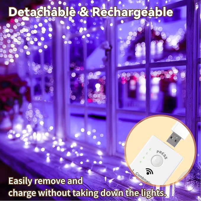 HXWEIYE Rechargeable Fairy Lights Battery Operated, DIY Timer & 8 Modes, 2 Pack 16FT 50LED Twinkle String Lights Indoor, Led mini Lights for Bedroom Wedding Dorm Christmas Tree Decor (Purple)