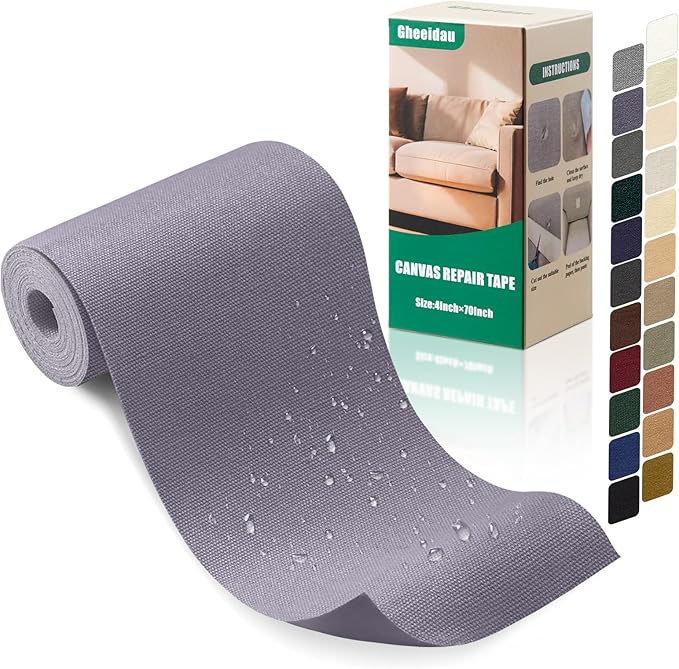 Gheeidau Canvas Repair Tape 4×70 Inch Waterproof Self-Adhesive Fabric Repair Patch for Repairing Boat Covers,Tents,Patio Umbrellas,Car Seats,Luggage,Sofas.(Grey1.0)
