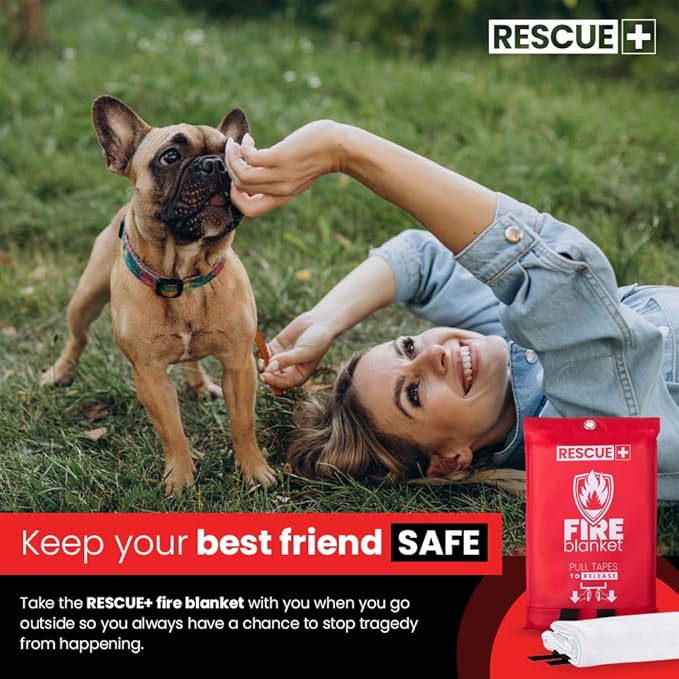 Rescue+ Emergency Fire Blankets – 2 Pack, 40” x 40” Fiberglass Flame Retardant Safety Blanket for Home, Kitchen, Workplace, Travel, Camping, and Car Emergencies