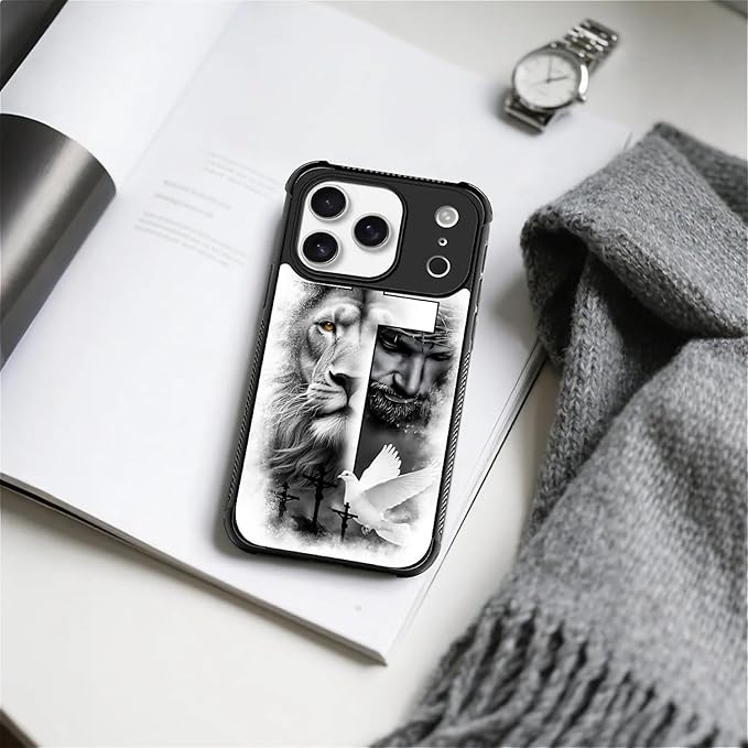 for iPhone 17 Pro Case,for MagSafe Graphic Design for Girl Boy Soft Silicone Hard Acrylic Shock Protection Designed for iPhone 17 Pro Lion Cross Jesus Christ Dove Pattern