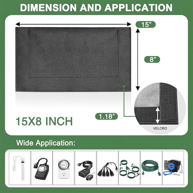 (Canvas Fabric,Not Plastic) Outdoor Electrical Box Waterproof Covers,3-Side Velcro Closed,Weatherproof Outside Extension Cords,Plug,Surge,Outlet and Power Strips Protectors,15x8 Inch-ClawsCover