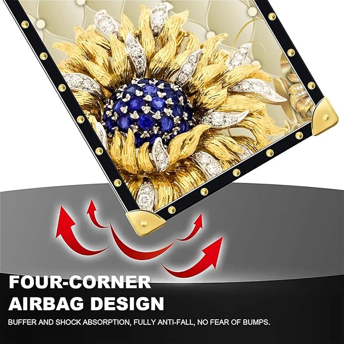 for iPhone 17 Case Luxury Golden Decoration for Girl Women Soft TPU Shockproof Protective Hard PC Back for iPhone 17 Crazy Pattern Sunflower Diamonds Leather