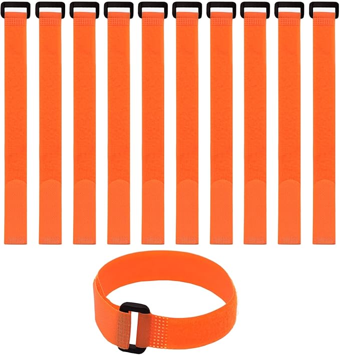 10 Pack (12 x 0.8 Inch) Reusable Fastening Cable Ties and Cable Straps Orange Color,Adjustable Multi-Purpose Hook and Loop Straps Nylon Cable Ties Organizer Fastener Management Wire Straps