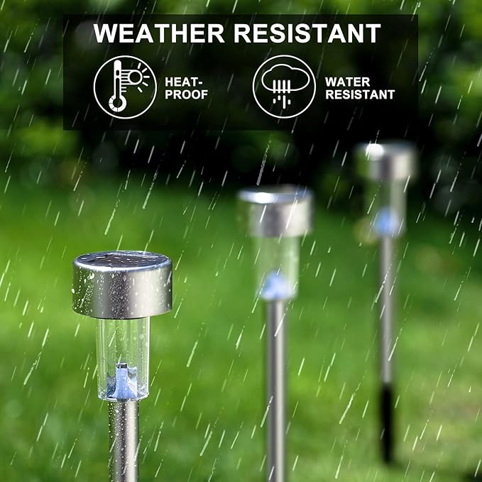 Dream Master Solar Lights Outdoor Waterproof, Stainless Steel LED Landscape Lighting, Solar Garden Lights, Outdoor Decorations for Yard, Pathway, Walkway, Patio, Lawn - 12 Pack (Cold White)
