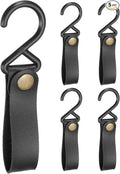 uxcell 5pcs PU Leather Hooks, S-Shape Hooks for Outdoor Camping Hanging Pots Pans Utensils Black