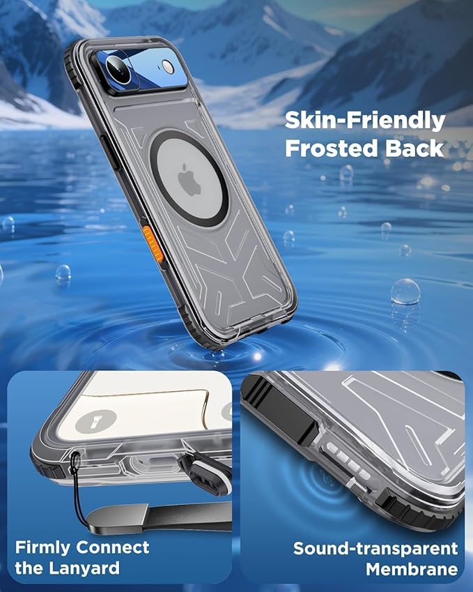 for iPhone Air Waterproof Case with Magsafe, Built-in [Camera & Screen Protector] [Lanyard], IP68 Water Proof Full Body Dustproof Heavy Duty Frosted Protective Phone Cover, 6.7" Black