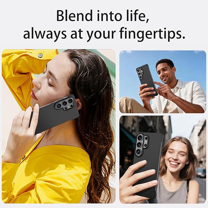 GRECAZO Slim Borderless for Samsung Galaxy S26 Phone Case 6.3"(2026) Ultra-Thin Lightweight Frameless Matte Hard PC Cover Case with Pull Ring Minimalist Non Slip Rope-Black