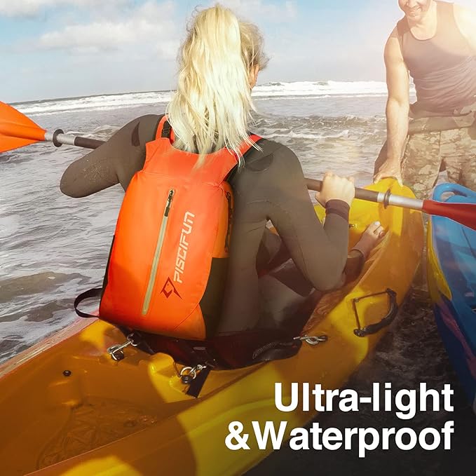 Piscifun Dry Bag Waterproof, Lightweight Dry Backpack Roll-Top Sealed with Waist Pouch and Phone Case Keeps Gear Dry Inside for Kayaking, Boating 10L 20L 30L