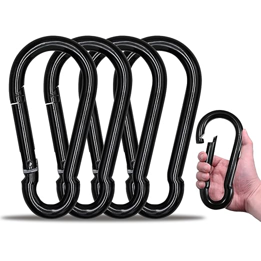 Large Carabiner Clip Hook, 7 inch 4 pcs Black Heavy Duty Spring Snap Hook Key Chain, Carabiners Clips for Outdoor Camping, Swing Set, Hammock, Hiking Travel, Fishing, Quick Link Keychain