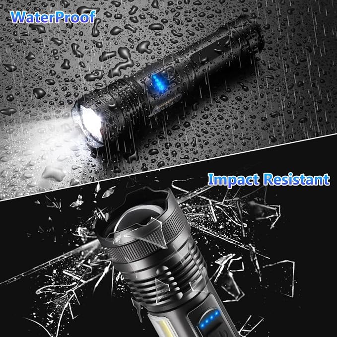 IkeeRuic 7Mode Flashlights High Lumens Rechargeable, 3Pack Tactical Flashlight High Powered, LED Flashlight Rechargeable, Super Bright Flashlight Adjustable, Flash Light for Emergency Home