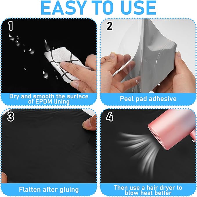 5 Pcs 12 x 12 Inches Large Pond Liner Repair Patch Self-Adhesive EPDM Liner Repair Patch Kit Thickened EPDM Pond Liner Seam for Garden Pond Patch Cover Liner Repair