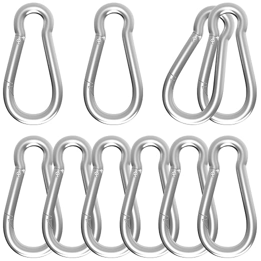 Carabiner, Heavy Duty Galvanized Steel Spring Snap Hook Carabiner Clips with 770LBS Holding Capacity, Ideal for Outdoor, Hammock, Swing and Travel (M10 4Inch, 6PCS)