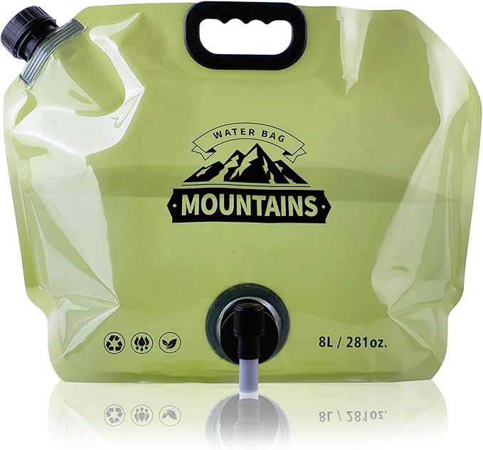 Water Jug Camping 2.1 Gallon Collapsible with Spigot, BPA Free Portable Water Pouch Foldable Water Bags for Outdoor Hiking, Travel and Emergency & Water Storage Containers (Green-2Pcs)