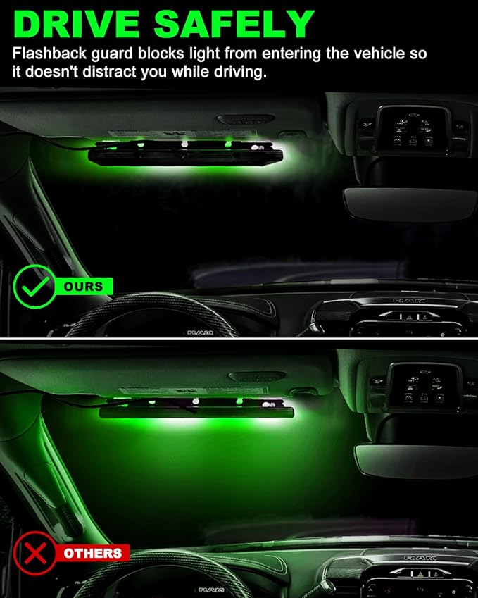 HLauto 6Z4J Emergency Dash Strobe Lights: 2x16.8 inch Green White Safety Lights, 48 LED Flashing Warning Hazard Interior Windshield Visor Traffic Light Bar for Trucks, Construction Vehicles