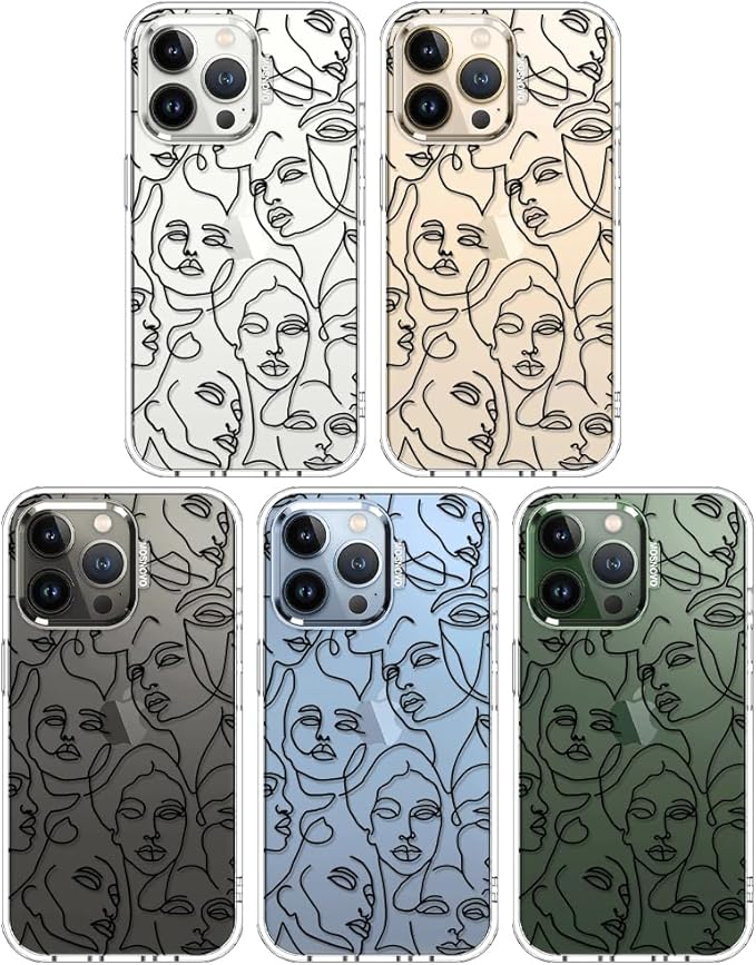 MOSNOVO Case for iPhone 13 Pro, [Buffertech 6.6ft Military-Grade Drop Protection] [Anti Peel Off Tech] Clear TPU Bumper Phone Case Cover Design - Abstract Face Line Art