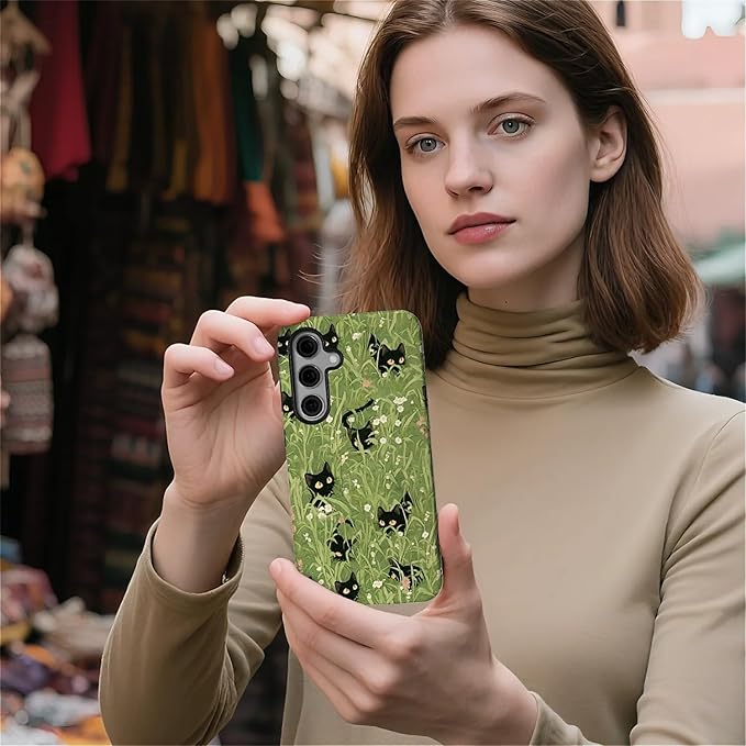 for Samsung Galaxy S23 FE Case,HL2 Grass Cat Hybrid 2 Layer Hard Shell Silicone Protective Pattern Design Case
