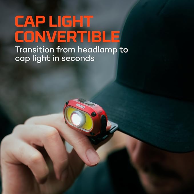 NEBO MYCRO 550+ Rechargeable Headlamp | 550 Lumens, 7 Light Modes, Water Resistant, Detachable Hat Clip, Super Bright Head Lamp for Camping & Hiking, Includes USB Charging Cable – Red