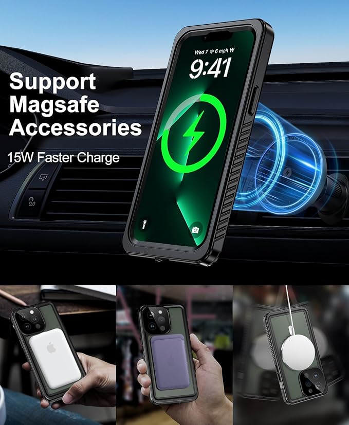 Beeasy for iPhone 13 Pro Waterproof Case with Magsafe, IP68 Underwater Military Grade, Phone Case with Shockproof, Dustproof, Rugged 360 Full Body Protection Cover with Built-in Screen Protector