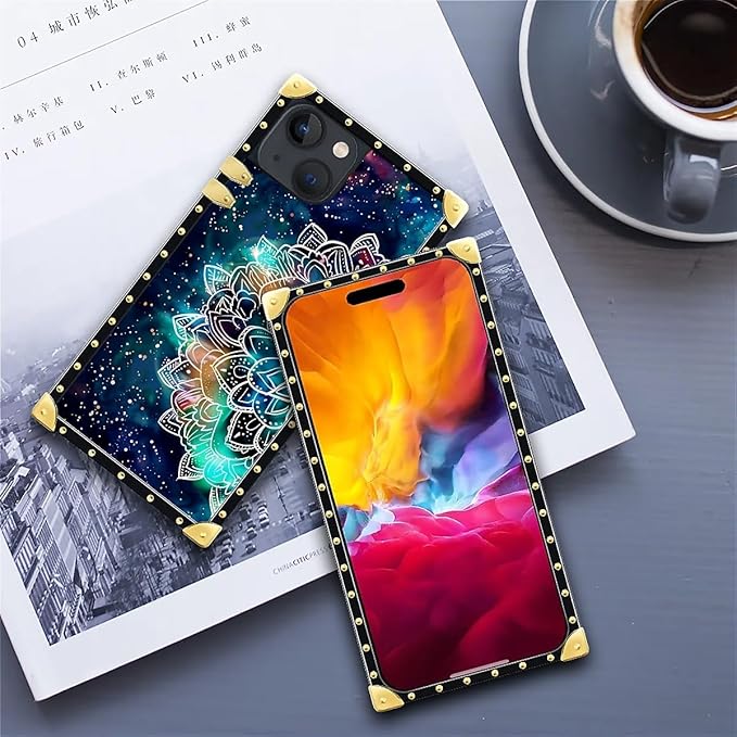Compatible with iPhone 15 Case, Starry Sky Colourful Mandala Luxury Golden Decoration for Girl Women Soft TPU Shockproof Protective Hard PC Back for iPhone 15