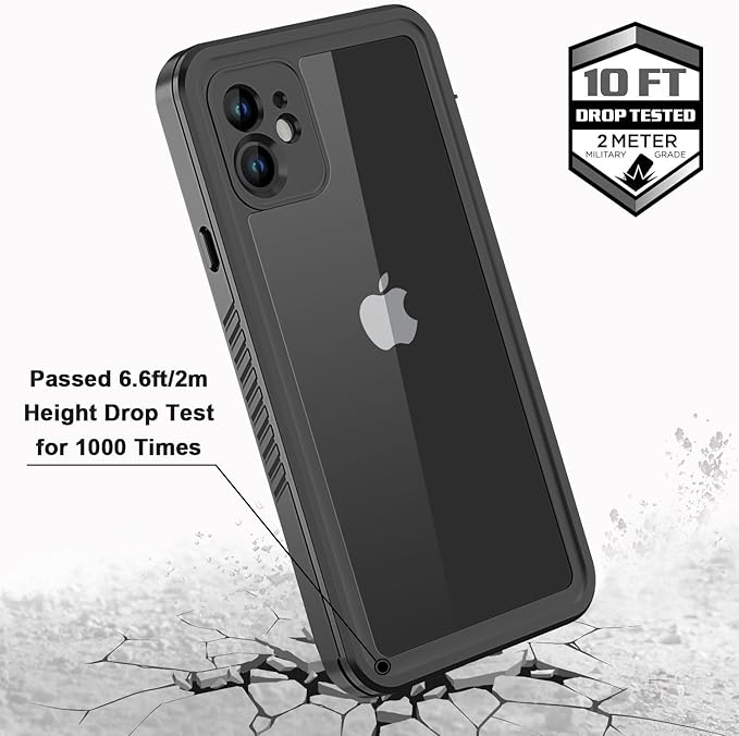 for iPhone 11 Waterproof Case with Screen Protector Full Body Protector Shockproof Dustproof Dirtproof Heavy Duty IP68 Waterproof Case for iPhone 11(6.1inch) (Black)