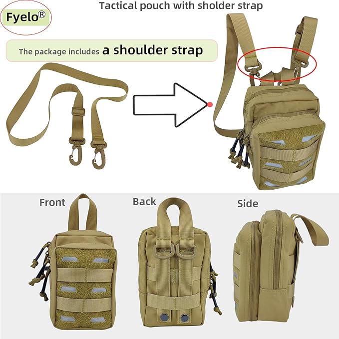 Tactical Pouch Water-Resistant Molle Multi Functional EDC Tool Compact Bag with Strap Black/Brown/Green MOLLE Pouches