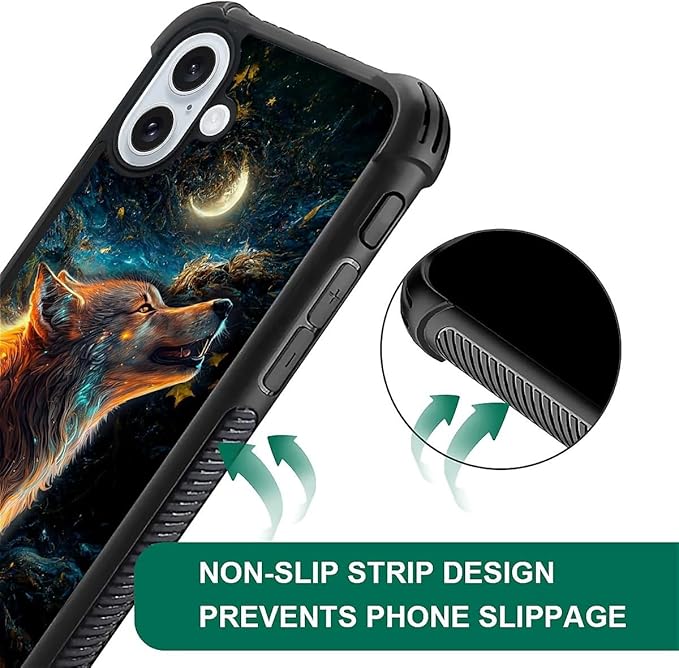 for iPhone 16 Case, Star Cave Hungry Wolf Pattern Graphic Design Girl Boy Soft Silicone Hard Acrylic Shock Protection for iPhone 16