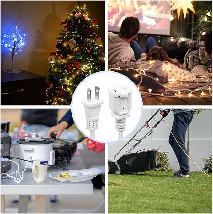 2 Prong Extension Cord,4-Pack Extension Cord for Indoor/Outdoor Use,US Male/Female Power Cable for NEMA 1-15P to NEMA 1-15R,White