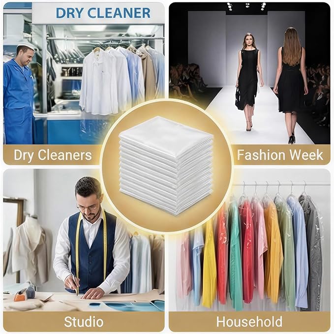10 Pack Dry Cleaner Bags Plastic Clear, 23.6 x 71In Plastic Garment Bags Hanging Clothing Covers for Home Storage, Clothing Stores, Travel, Moving