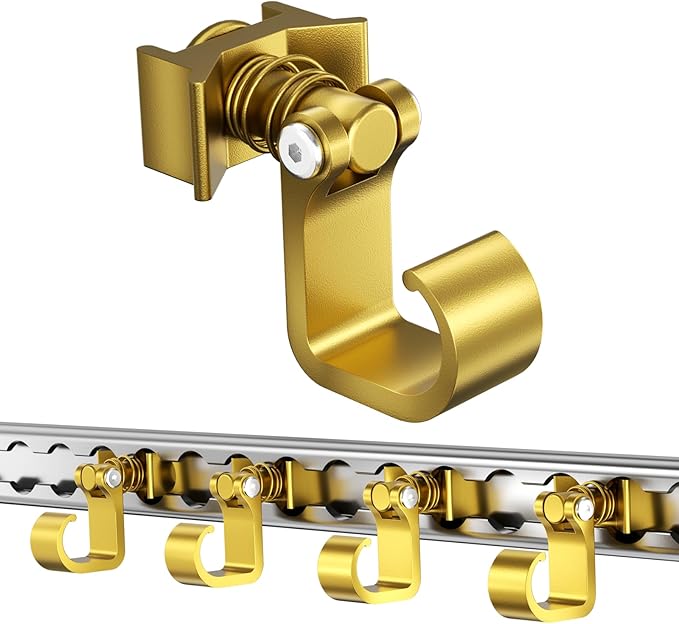 4 Pack L Track Hooks with Single Stud Fitting, Spring-Loaded Adjustable Gear Hook, Aluminum L Track Accessories for Trailer, Truck, Garage, Tie Down System, 100LBS Max Load Capacity – Gold