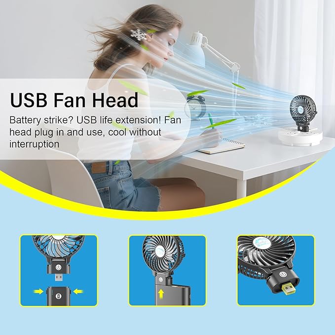 HandFan 10400mAh Handheld Fan Rechargeable, 40Hrs Long-Lasted Hand Fan, Mini Personal Fans Foldable, Heavy Duty Battery Fans Portable for Travel Beach Concerts Cruise Makeup(Clear Blade)