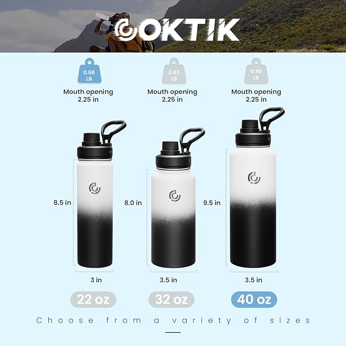 Sports Water Bottle 40oz, Insulated Water Bottle with Handle,Stainless Steel,Simple Modern,Suitable for Travel, School, Boy, Girl(Day & Night)