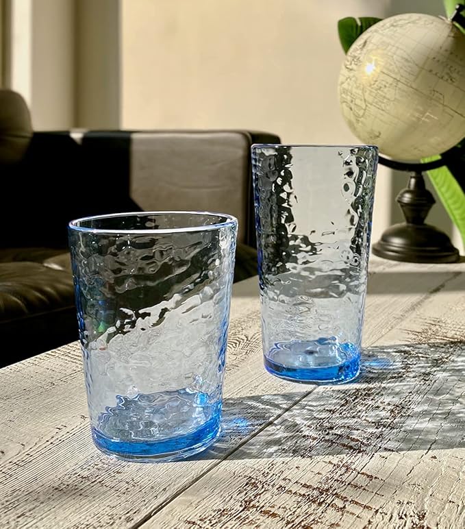 KLIFA- NICE- 14.7 & 20 ounce, Set of 8, Acrylic Tumbler & Highball Drinking Glasses Cups, BPA-Free, Stackable Plastic Drinkware, Dishwasher Safe, Blue