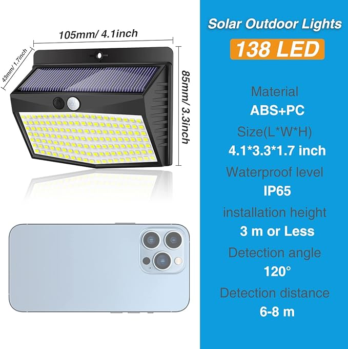 Peasur Solar Outdoor Lights, [138 LED/10 Packs] Solar Motion Sensor Security Lights with 3 Lighting Modes Wall Lights Waterproof Solar Powered Lights for Garden Fence Yard Deck