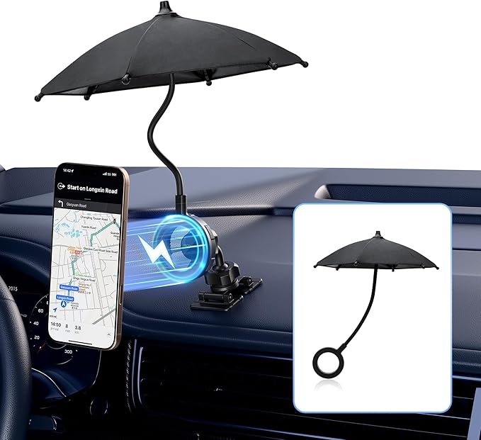 Dual Magnetic Phone Umbrella for Sun,Magnetic Cellphone Sunshade Shield Compatible with Magsafe Phone-Grip/Magsafe Car Phone-Holder,UPF45+ Phone Umbrella for iPhone 17 16 15 Pro Max Outdoor Anti-Glare