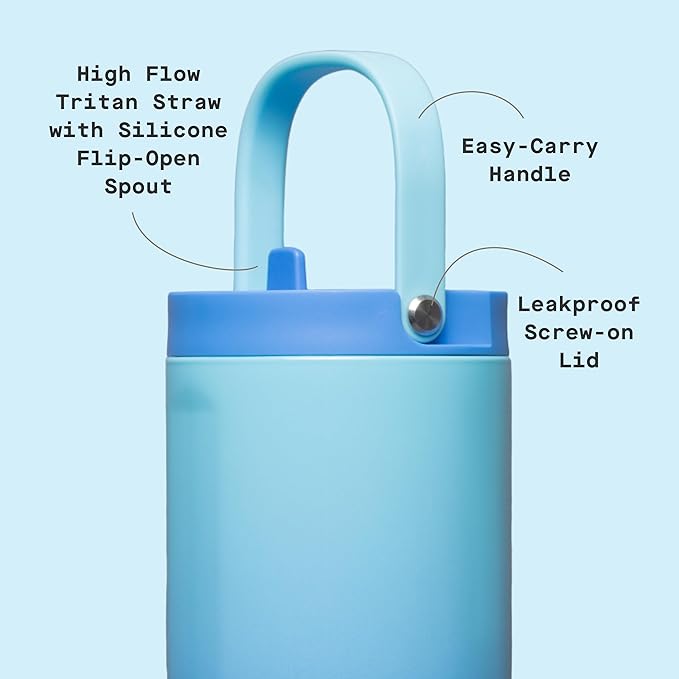 Corkcicle Go Cup XL - Leak-Proof Travel Tumbler - Triple Insulated Stainless Steel Water Bottle - Easy-Carry Handle - Summer Drinkware Gift - Keeps Drinks Ice Cold - 30 oz - Boombox Blue