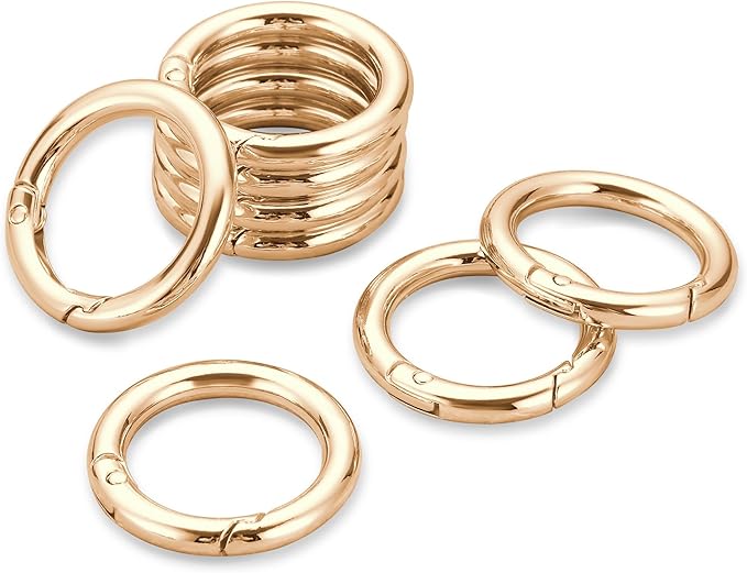 Gkeygo Key Ring Clip, 4/5 Inch Keychain Rings, 8 Pack Round Carabiner Clip for Keys, Buckle, Bags, Purses - Key Chain Hooks Replacement Keychains Lanyard DIY Crafts, Light Gold