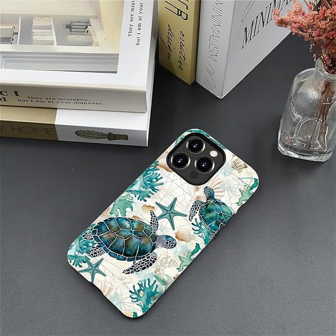 for iPhone 12/12 Pro Case,HH2 Ocean Sea Turtle Nautical Map Hybrid 2 Layer Hard Shell Silicone Protective Pattern Design Case