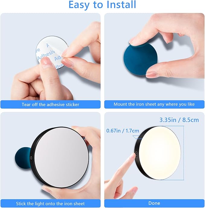 Ferswe Dimmable Touch Light, 3000K Rechargeable Touch Lights Stick on, Closet Light with 1000mAh Large Battery, LED Night Light for Closet, Counter, Kitchen, Bedroom and Wall(2 Pack)