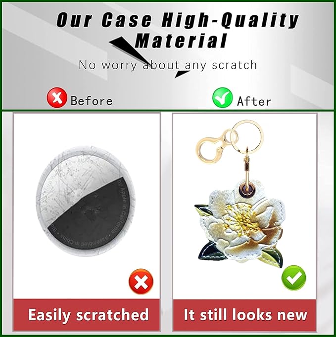 Leather Keychain Holder Case Compatible with AirTag,Cute air tag Cover with Keychain Ring,GPS Tracker Case for Keys