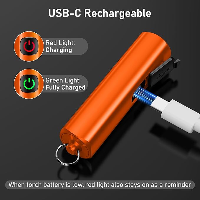 Blukar Rechargeable EDC Flashlight, Mini Keychain Flash Light with 3 Lighting Modes, Memory Function, Waterproof, Compact and Portable Pocket Light for Everyday Carry, Emergency,Camping-Orange