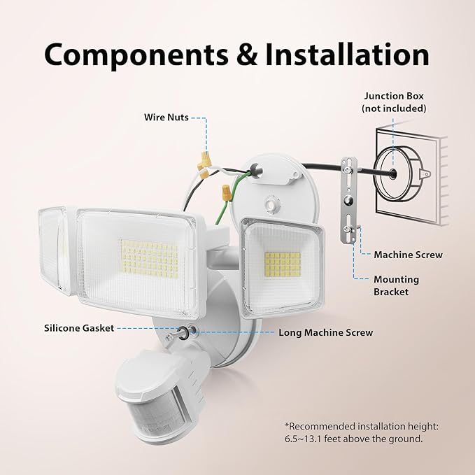 Onforu 100W LED Motion Sensor Outdoor Lights, Dusk to Dawn Flood Light Outdoor Motion Sensor, Hardwired Security Lights Floodlights Outside 11000LM 6500K Daylight IP65 Waterproof (White) (Pack of 2)