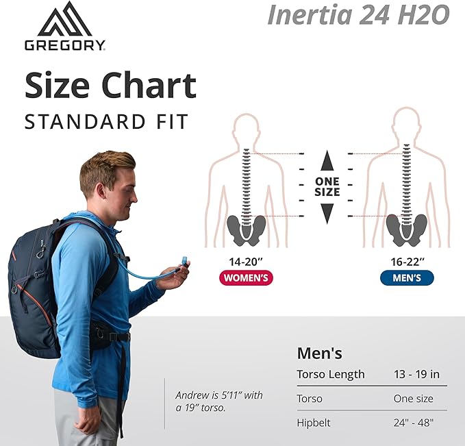 Gregory Inertia 24L H2O Unisex Day Hiking Backpack with included Water Reservoir/Bladder, One Size Fits All, Indigo Blue