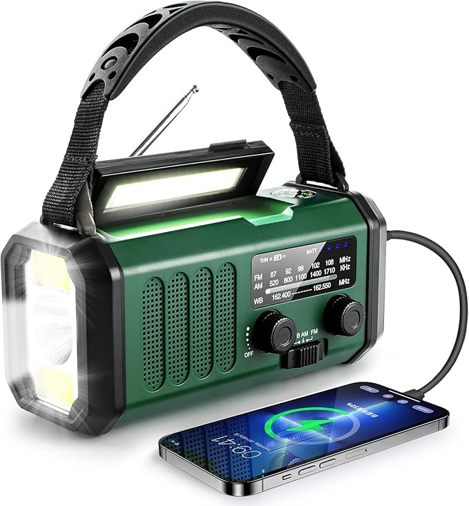 Hand Crank Emergency Radio, NOAA Weather Radio with AM/FM Solar Radio,10000mAh Rechargeable Battery Powered, USB-C Charger, Flashlight, SOS Alarm, for Storm, Hurricanes Outdoor Survival Emergencies