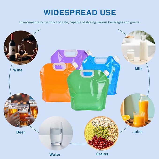4 Pack 5L BPA Free Collapsible Water Tank Container Portable Lightweight Space Saving Outdoor Folding Water Bag for Sport Hiking Camping Riding Mountaineer
