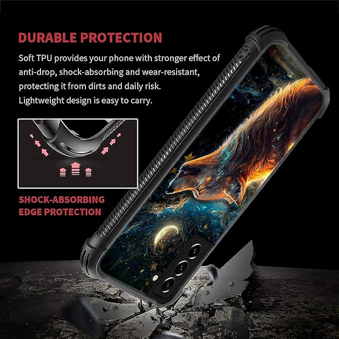 for Samsung Galaxy S21 Plus Case, Star Cave Hungry Wolf Pattern Graphic Design Girl Boy Soft Silicone Hard Acrylic Shock Protection for Samsung Galaxy S21 Plus
