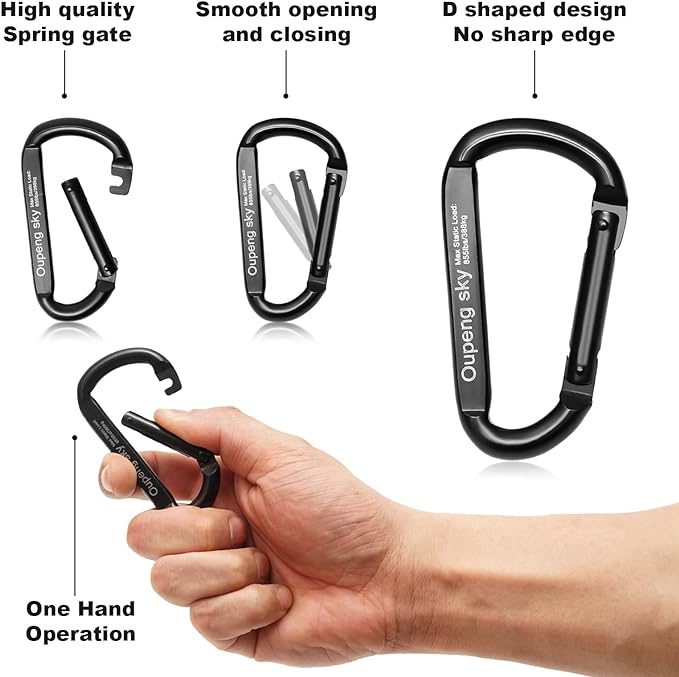 Carabiner Clip, 3" Iron Heavy Duty Carabiners 855lbs-11KN/2475lbs for Hammocks, Camping Accessories,Hiking,Keychains,Outdoors and Gym etc,D Shaped Spring Hook Small Carabiners for Dog Leash,Harness.