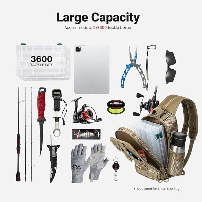 Piscifun Fishing Backpack with Rod Holder, Lightweight Sling Bag Storge Gear and Equipment