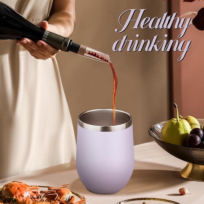 12oz Stemless Wine Tumbler with Lid Double Wall Insulated Wine Cup Stainless Steel Glasses Tumbler with Straw Insulated cocktail Tumbler Coffee Mug for Hot and Cold Beverages (Multicolor-5,4Pack)