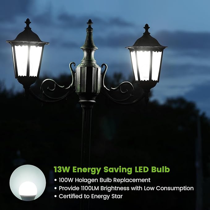OHLUX Dusk to Dawn Outdoor Light Bulb, 13W 60W Equivalent Energy Saving A19 E26 Led Bulb, 5000K Cool White Smart Automatic On Off Photocell Sensor, 1100LM, 3 Pack